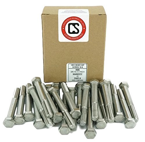 Chenango Supply Stainless 3/8-16x3" Hex Head Bolts (3/4" to 5" Length in Listing), 304 Stainless Steel, 25 Pieces (3/8-16x3"(25pcs)) - Image 2