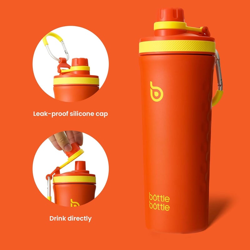 BOTTLE BOTTLE 26 oz Insulated Shaker Bottle Insulated Water Bottle with Shaker Ball Reusable Stainless Steel Water Bottle for Men and Women Protein Shaker Bottles for Gym Water Bottle orangered - Image 3