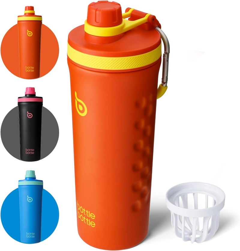 BOTTLE BOTTLE 26 oz Insulated Shaker Bottle Insulated Water Bottle with Shaker Ball Reusable Stainless Steel Water Bottle for Men and Women Protein Shaker Bottles for Gym Water Bottle orangered - Image 1