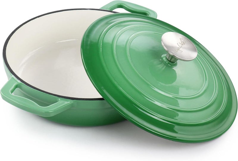 Mega chef 2 Quart Round Enameled Cast Iron Braiser Pan (Green) - Image 1