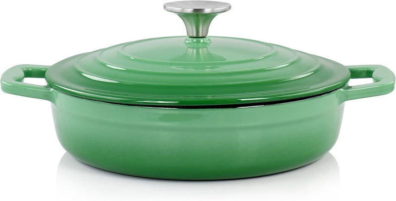 Mega chef 2 Quart Round Enameled Cast Iron Braiser Pan (Green) - Image 3