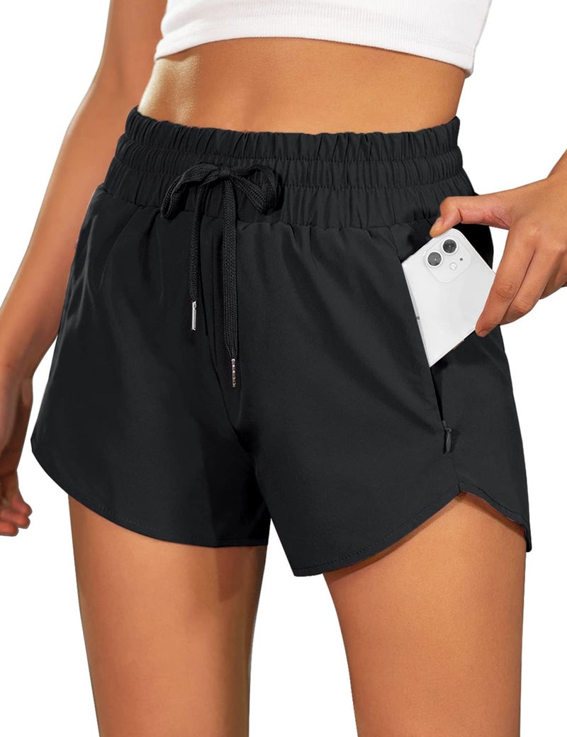 BMJL Women's Running Shorts 2.5" High Waisted Athletic Short Summer Gym Workout Short with Zipper Pockets(S,Black2) - Image 1