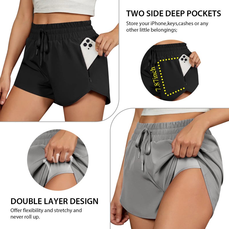 BMJL Women's Running Shorts 2.5" High Waisted Athletic Short Summer Gym Workout Short with Zipper Pockets(S,Black2) - Image 5