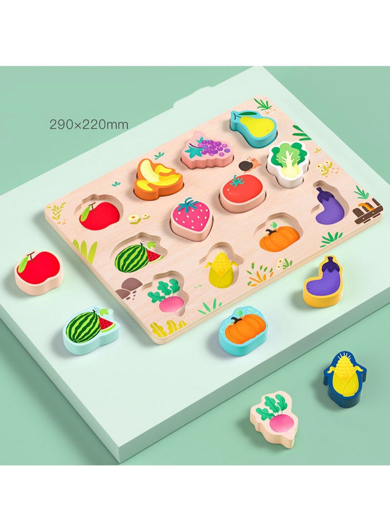 ألعاب أحجية خشبية ثلاثية الأبعاد من الفواكه والخضروات مقاس 29 سم للأطفال من سن 1 إلى 3 سنوات، ألعاب تعليمية لتنمية المهارات الحركية الدقيقة للأطفال، هدية مثالية للأولاد والبنات من سن 1 إلى 2 إلى 3 س - Image 2