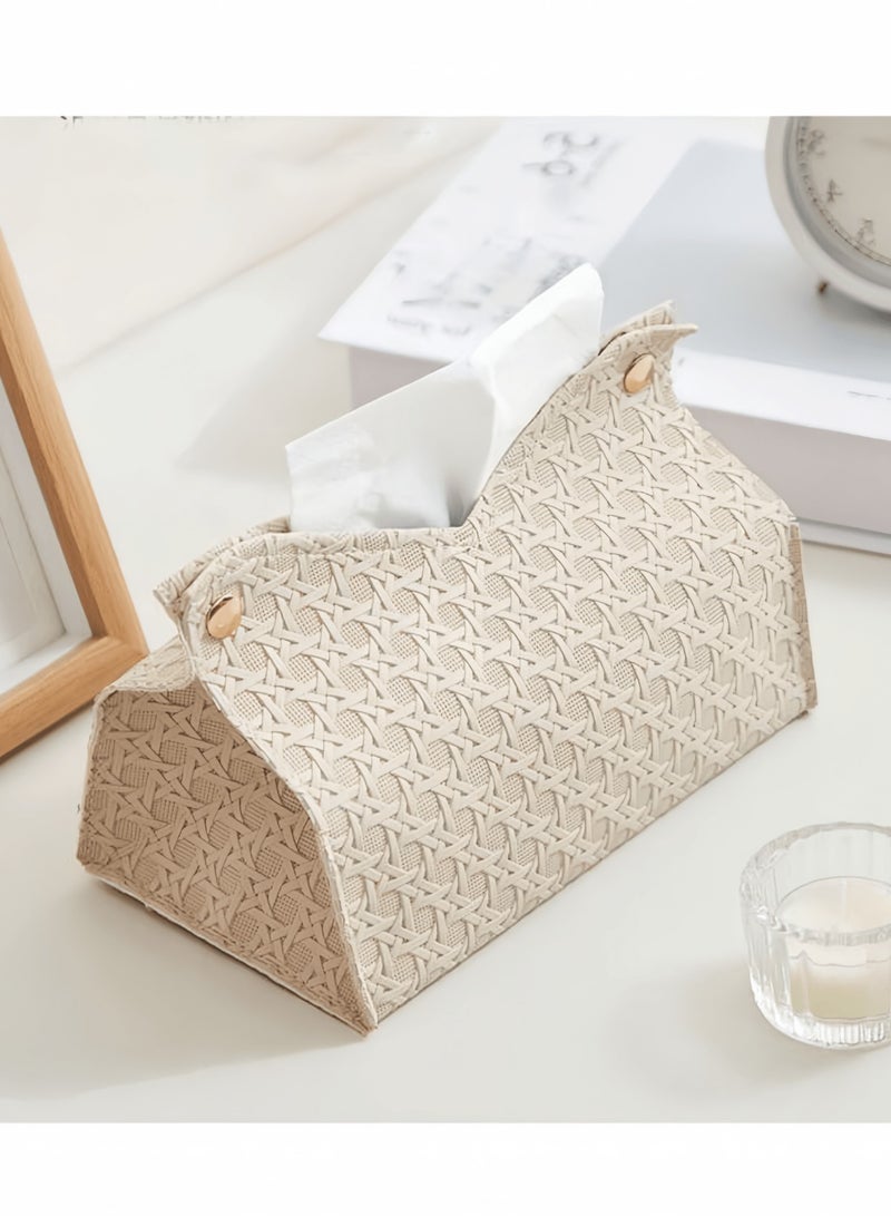 Bohemian Faux Leather Woven Tissue Box Cover – Elegant Square Napkin Holder with Geometric Texture, No-Installation Design for Living Room, Bedroom, Bathroom, Kitchen, Office & Car | Decorative and Functional Tissue Organizer | Ideal Gift for Christmas, Housewarming & Special Occasions  - Image 1