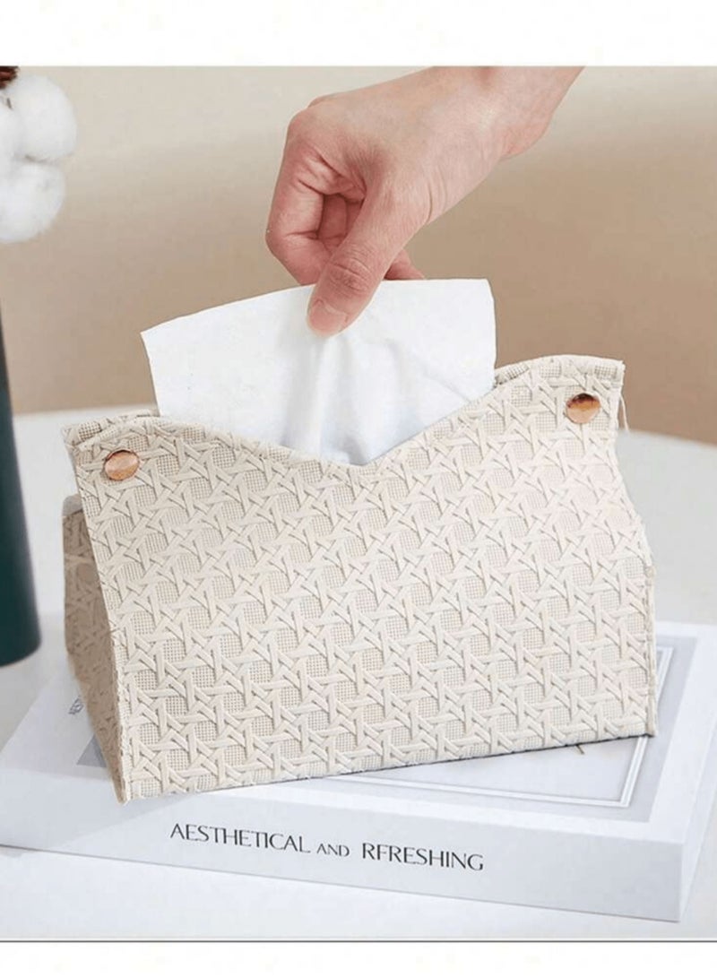 علبة مناديل بنمط بوهو من الجلد الصناعي المنسوج – حافظة مناديل مربعة أنيقة بتصميم هندسي، بدون تركيب، مناسبة لغرفة المعيشة، غرفة النوم، الحمام، المطبخ، المكتب والسيارة | منظم مناديل عملي وزخرفي | مثالية كهدية للكريسماس والمناسبات الخاصة وتغيير الديكور - Image 1