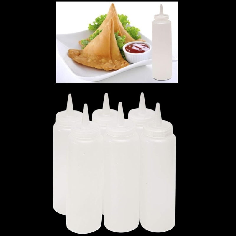 THW زجاجات ضغط بلاستيكية سعة 8 أونصات (237 مل) للصلصات – عبوة من 6 زجاجات، زجاجات ضغط شفافة للكاتشب، صلصة الشواء، شراب، زيت زيتون، والمزيد، غطاء مضاد للتسرب وتصميم سهل الضغط - Image 1