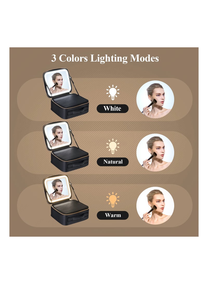 SYOSI Portable Travel Cosmetic Case, with Mirror LED Light 3 Adjustable Brightness Cosmetic Bag Adjustable Dividers Makeup Storage For Women, Makeup Accessories and Tools Case, Rechargeable,Waterproof - Image 4