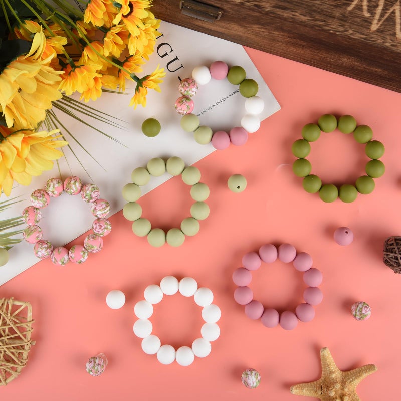 ASTARON 100 Pcs 15mm Silicone Beads for Keychain Making, Pink Green White Beads Bulk Round Beads for Bracelets Crafts Beadable Pens Decorations Jewelry Making Supplies - Image 3