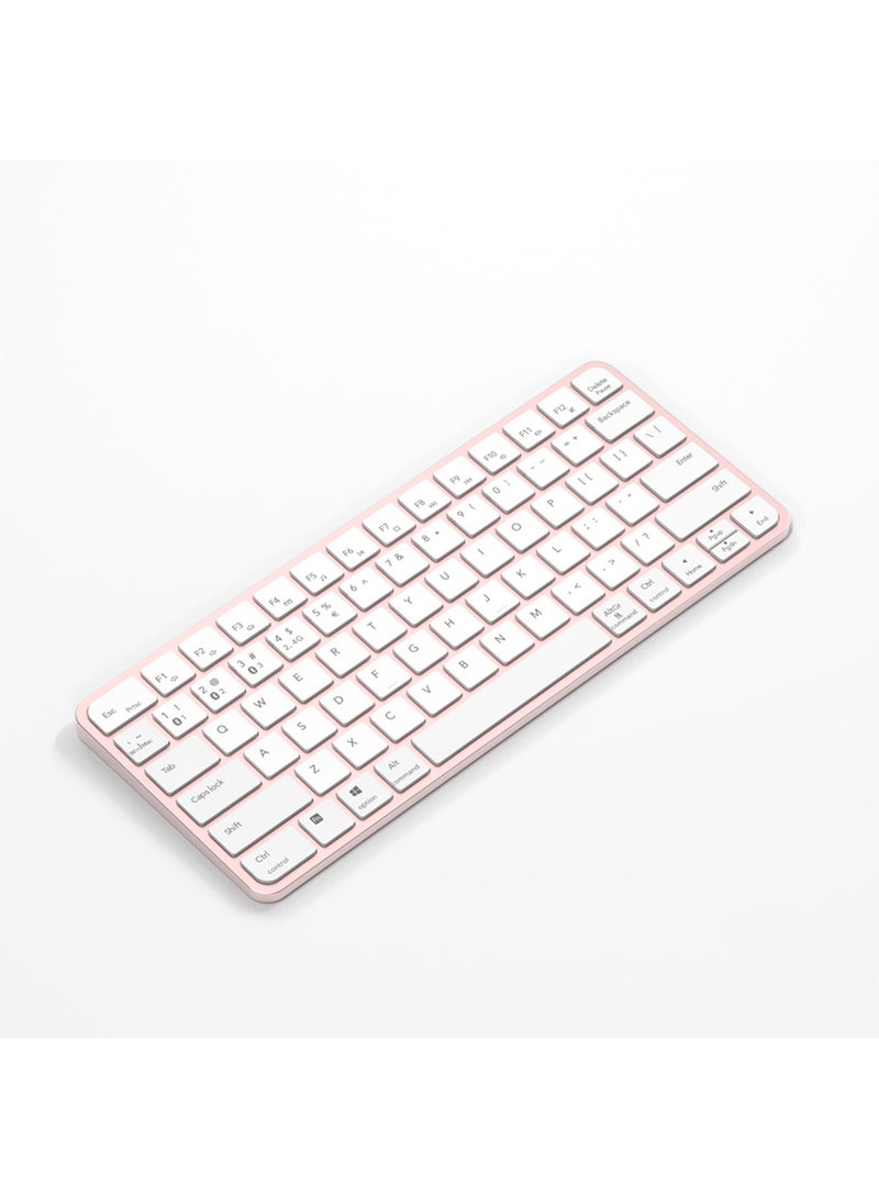 AiQi Tri-Mode Wireless Keyboard – 78 Keys, Bluetooth 5.0/2.4G, Ultra-Thin Metal, 14 Shortcuts, for PC/Laptop/Tablet/Phone, Pink