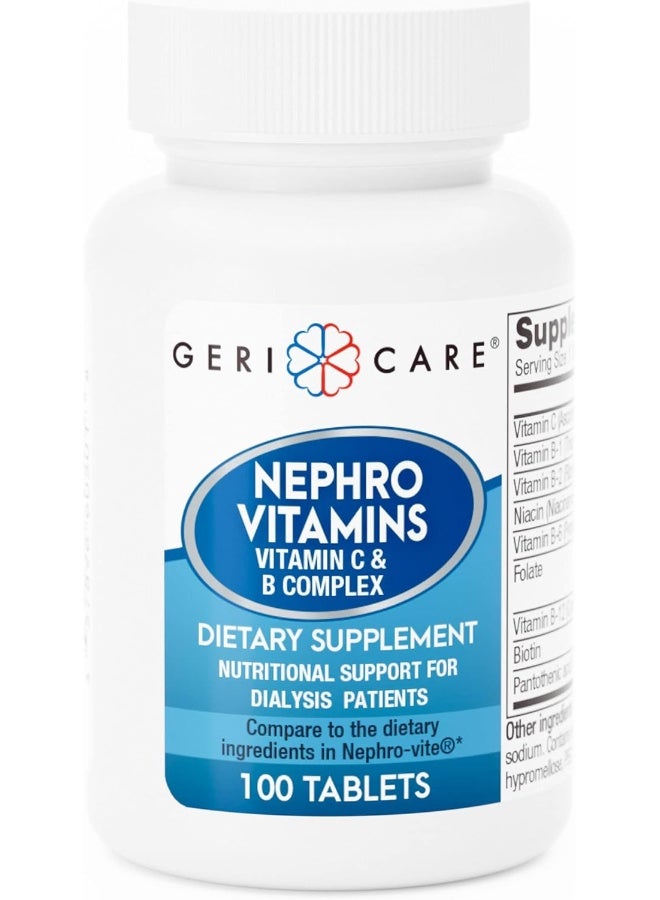 GeriCare Nephro Vitamin C & B Complex Tablets, 100 Count – Daily Kidney Health & Energy Support, Immune System Boost, Antioxidant Protection & Metabolism Support (Pack of 1) - Image 1