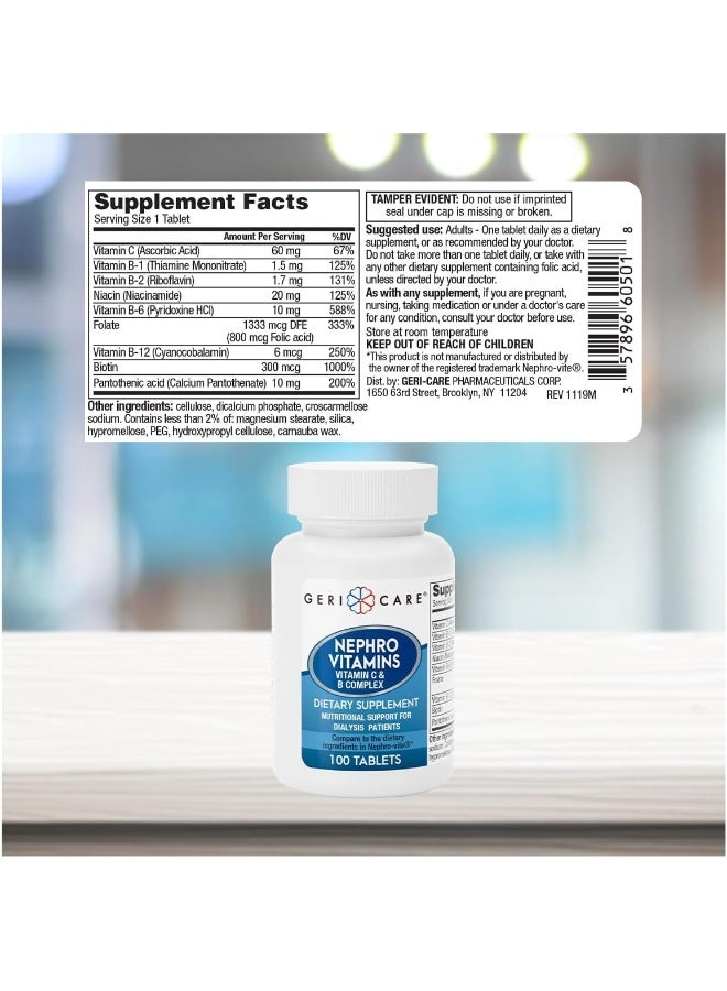 GeriCare Nephro Vitamin C & B Complex Tablets, 100 Count – Daily Kidney Health & Energy Support, Immune System Boost, Antioxidant Protection & Metabolism Support (Pack of 1) - Image 3
