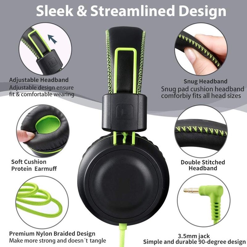 POWMEE M2 Kids Headphones Wired Headphone for Kids,Foldable Adjustable Stereo Tangle-Free,3.5MM Jack Wire Cord On-Ear Headphone for Children/Teens/Girls/School/Kindle/Airplane/Plane/ (Black) - Image 2