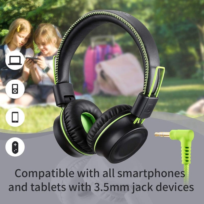 POWMEE M2 Kids Headphones Wired Headphone for Kids,Foldable Adjustable Stereo Tangle-Free,3.5MM Jack Wire Cord On-Ear Headphone for Children/Teens/Girls/School/Kindle/Airplane/Plane/ (Black) - Image 3