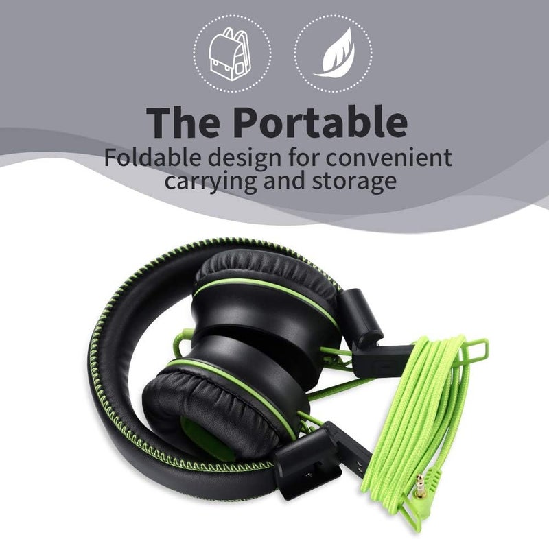 POWMEE M2 Kids Headphones Wired Headphone for Kids,Foldable Adjustable Stereo Tangle-Free,3.5MM Jack Wire Cord On-Ear Headphone for Children/Teens/Girls/School/Kindle/Airplane/Plane/ (Black) - Image 4