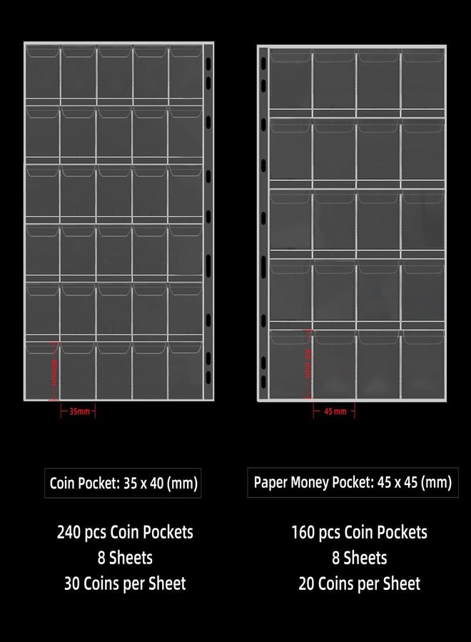Hontom Coin Collection Album Holder for Collectors, 400 Pockets Fireproof Coin Collection Book & 36 Paper Money Organizer Binder for Coin Currency Collection Supplies,Pennies,Bill,Tokens,Badges - Image 5