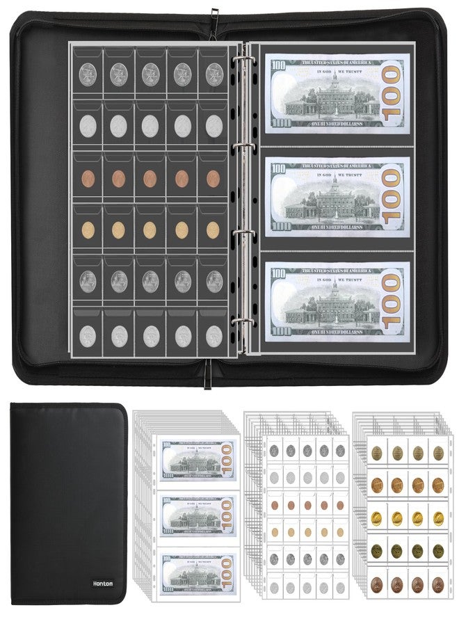 Hontom Coin Collection Album Holder for Collectors, 400 Pockets Fireproof Coin Collection Book & 36 Paper Money Organizer Binder for Coin Currency Collection Supplies,Pennies,Bill,Tokens,Badges - Image 1