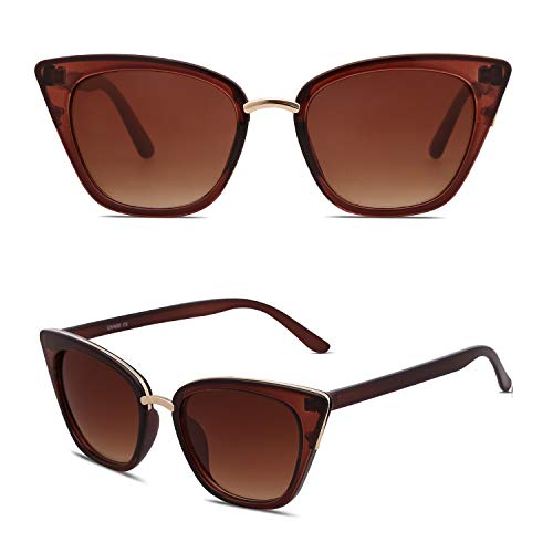 SOJOS Cat Eye Designer Sunglasses Fashion UV400 Protection Glasses SJ2052 with Brown Frame/Gradient Brown Lens - Image 2