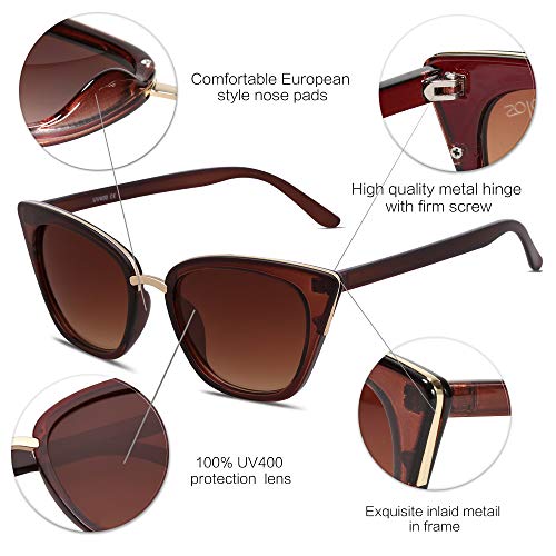 SOJOS Cat Eye Designer Sunglasses Fashion UV400 Protection Glasses SJ2052 with Brown Frame/Gradient Brown Lens - Image 4