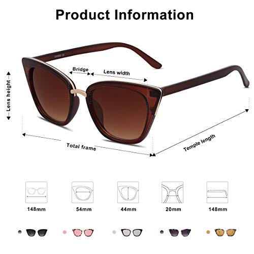 SOJOS Cat Eye Designer Sunglasses Fashion UV400 Protection Glasses SJ2052 with Brown Frame/Gradient Brown Lens - Image 5