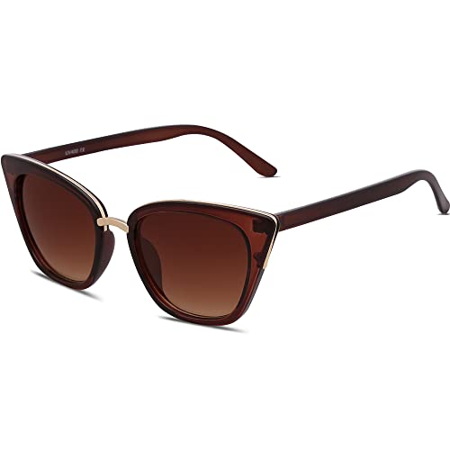 SOJOS Cat Eye Designer Sunglasses Fashion UV400 Protection Glasses SJ2052 with Brown Frame/Gradient Brown Lens - Image 1