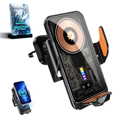 Dojavop Fast Wireless Car Charger Wireless Charging Phone Mount for Car Magnetic Navigation Car Phone Holder Automatic Smart Sensor Clamping Rotating with Charger Station Fast Wireless Charger Max 120W(Black) - Image 1