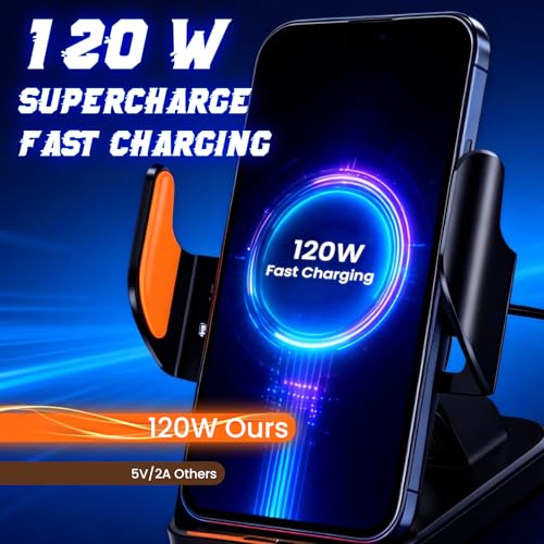 Dojavop Fast Wireless Car Charger Wireless Charging Phone Mount for Car Magnetic Navigation Car Phone Holder Automatic Smart Sensor Clamping Rotating with Charger Station Fast Wireless Charger Max 120W(Black) - Image 3