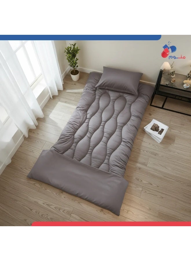 Monwem Guest and Travel Set Grey Floor Mattress with Blanket and Pillow - Image 1
