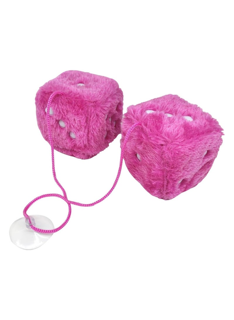 Generic - 1 Pair of Furry Fluffy Pendants Car Mirror Hanging Dice Car Accessories Pink 6cm - Image 1