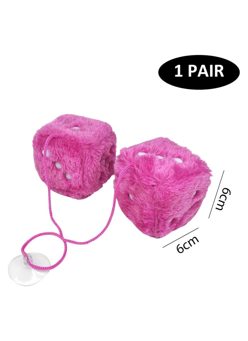 Generic - 1 Pair of Furry Fluffy Pendants Car Mirror Hanging Dice Car Accessories Pink 6cm - Image 1