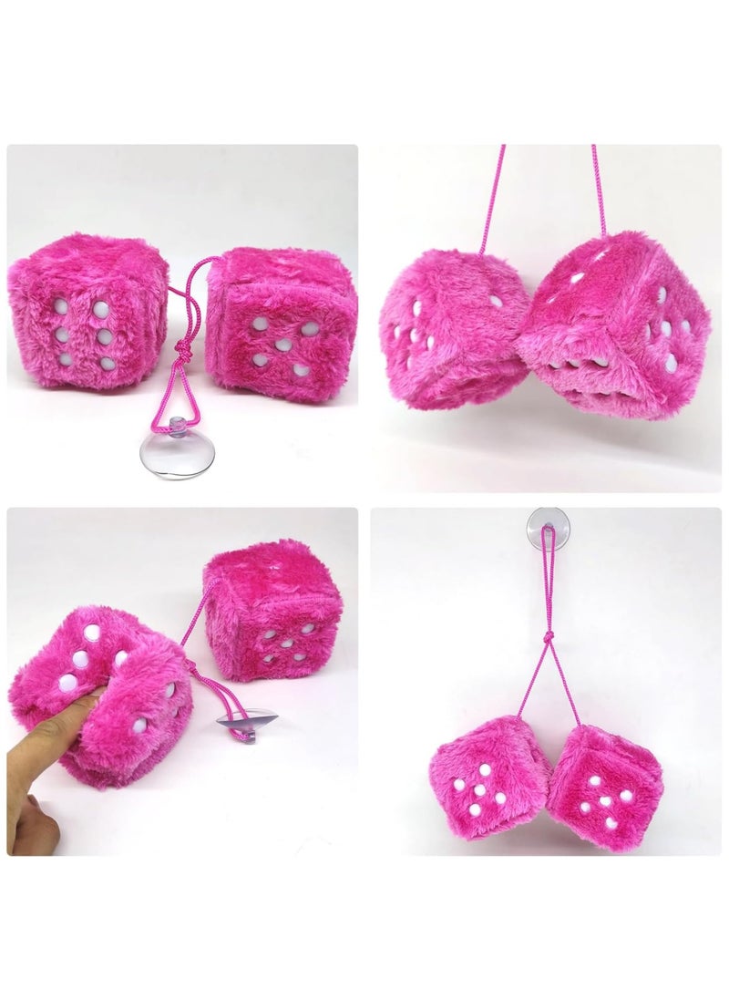 Generic - 1 Pair of Furry Fluffy Pendants Car Mirror Hanging Dice Car Accessories Pink 6cm - Image 1