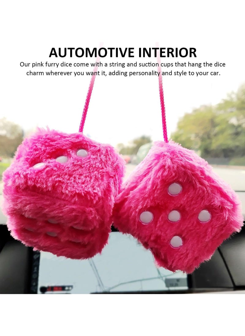 Generic - 1 Pair of Furry Fluffy Pendants Car Mirror Hanging Dice Car Accessories Pink 6cm - Image 1