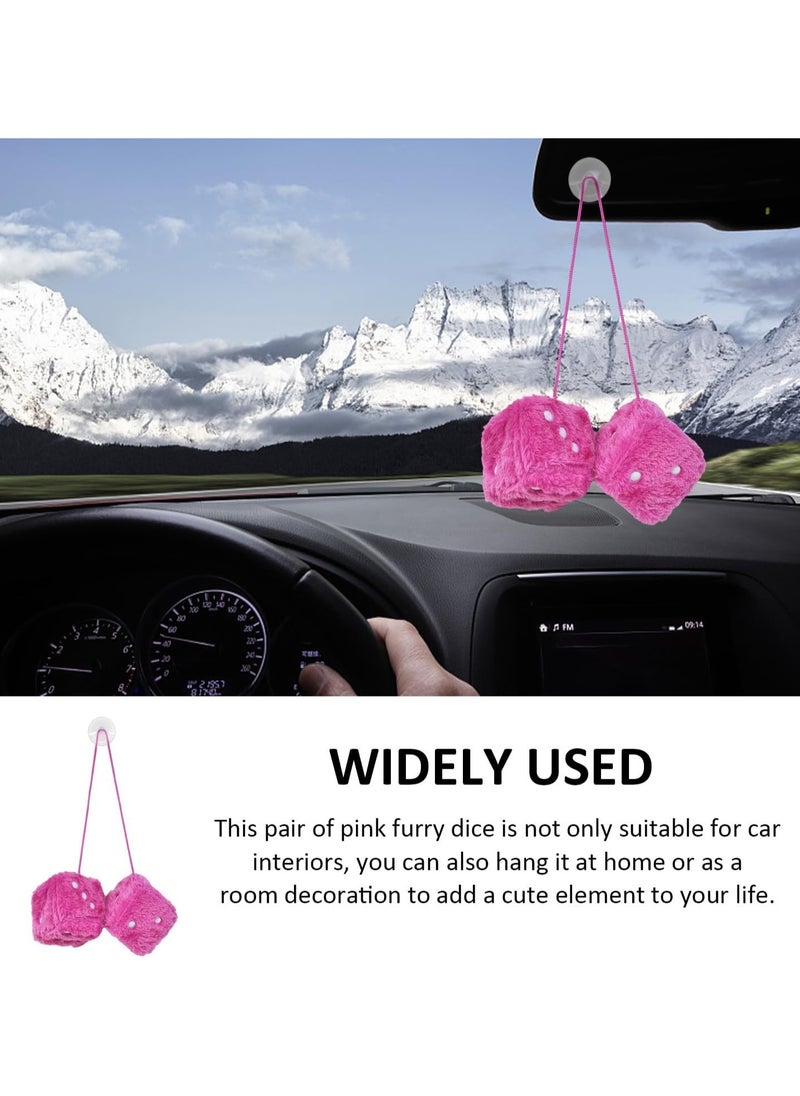 Generic - 1 Pair of Furry Fluffy Pendants Car Mirror Hanging Dice Car Accessories Pink 6cm - Image 1
