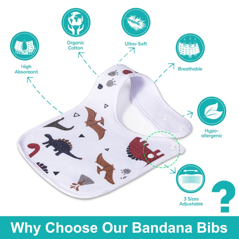 Benoxine Baby Bibs Super Soft and Absorbent 100% Organic Cotton Baby Bandana Drool Bibs Set for Boys Girls Newborn Unisex 3-36 Months 12 Pcs - Image 2