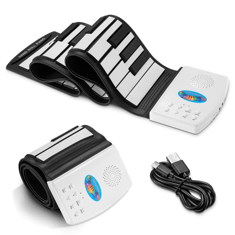 POGOLAB 49 Key Roll Up Keyboard Piano, Portable Digital Electric Foldable Piano Keyboard, Rechargeable, 47 Tones, 14 Educational Demo Songs, for Beginners Gift (Black & White Key) - Image 1