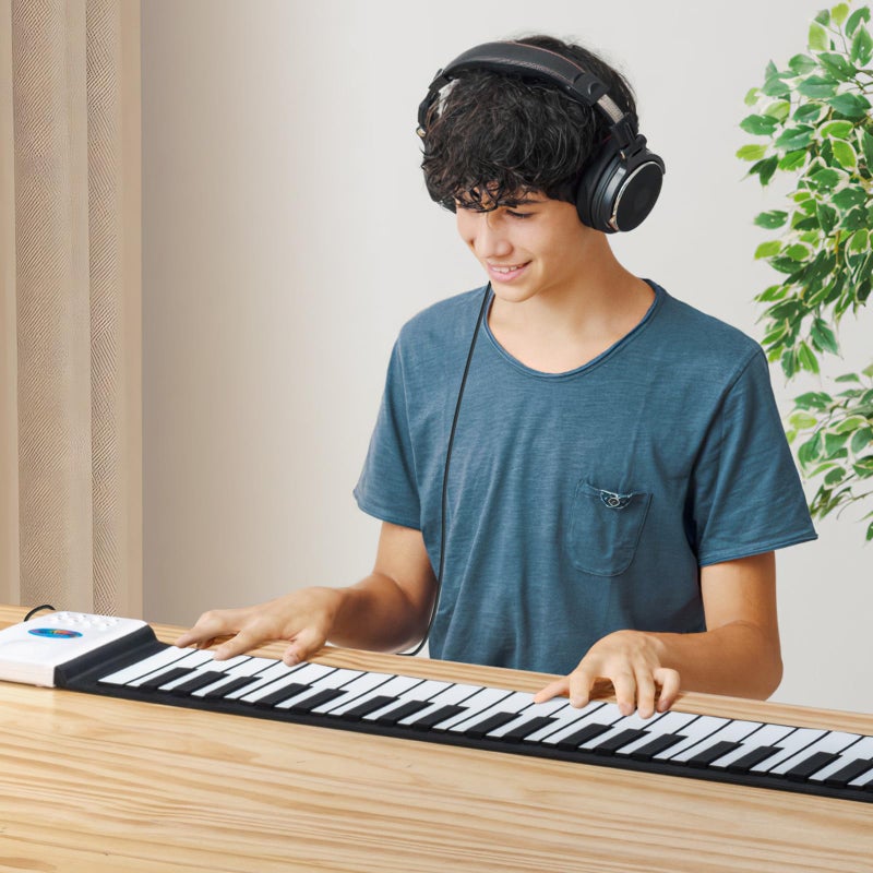 POGOLAB 49 Key Roll Up Keyboard Piano, Portable Digital Electric Foldable Piano Keyboard, Rechargeable, 47 Tones, 14 Educational Demo Songs, for Beginners Gift (Black & White Key) - Image 4