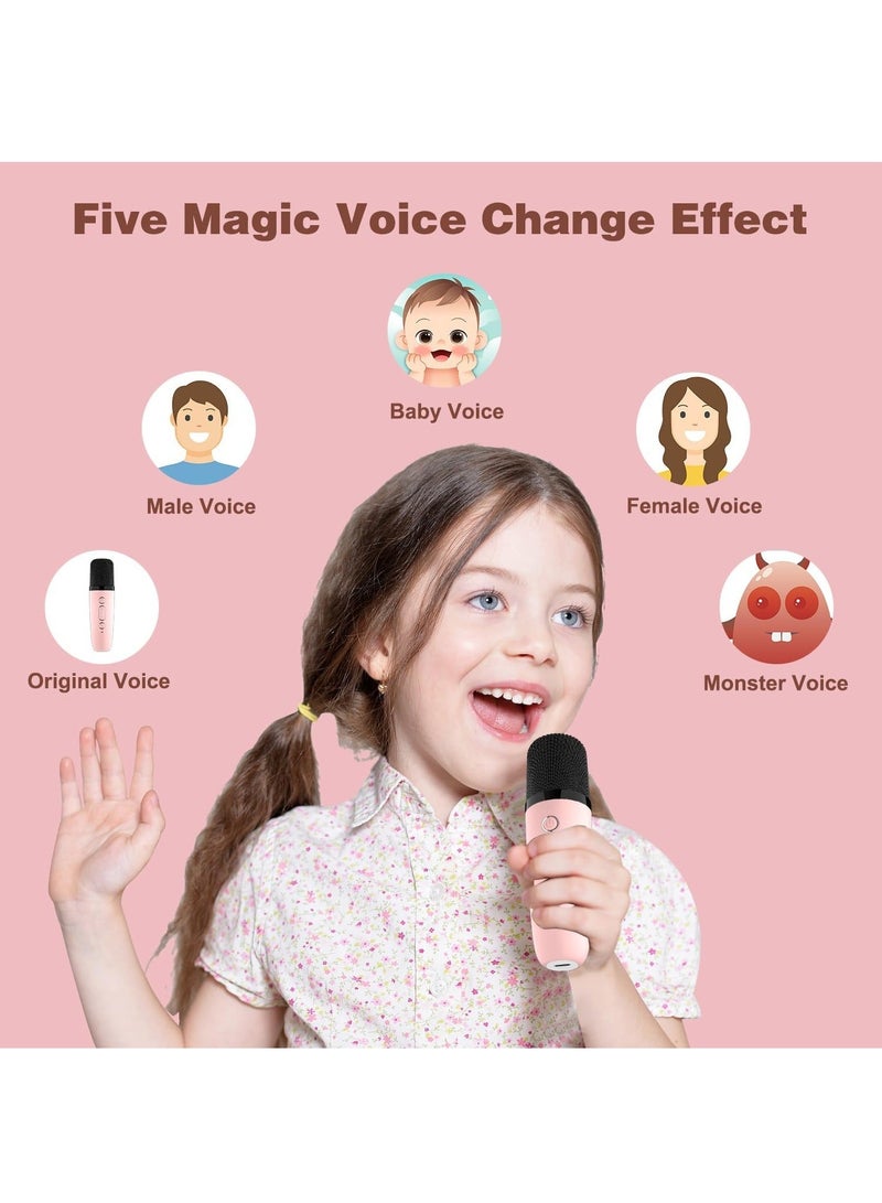 Mini Karaoke Machine for Kids, Portable Bluetooth Speaker with 2 Wireless Microphones, Support for TF Card/Aux Cable Playback, Birthday Toys Gifts for 5+ Years Old Boys/Girls (Pink) - Image 4