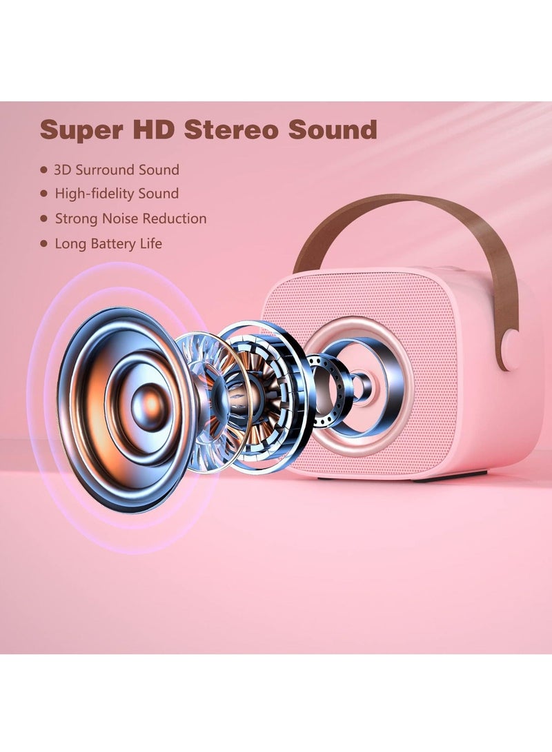 Mini Karaoke Machine for Kids, Portable Bluetooth Speaker with 2 Wireless Microphones, Support for TF Card/Aux Cable Playback, Birthday Toys Gifts for 5+ Years Old Boys/Girls (Pink) - Image 2