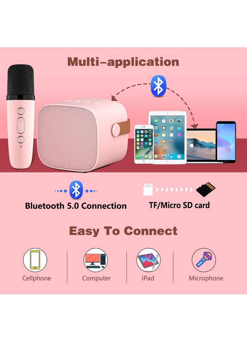 Mini Karaoke Machine for Kids, Portable Bluetooth Speaker with 2 Wireless Microphones, Support for TF Card/Aux Cable Playback, Birthday Toys Gifts for 5+ Years Old Boys/Girls (Pink) - Image 3