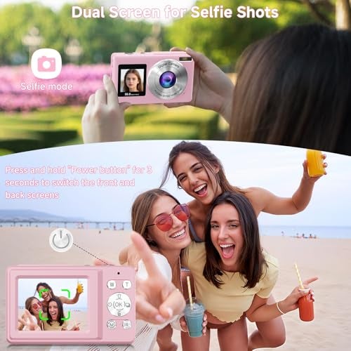 SMARTKLIK Digital Camera, 56MP 2.7K Dual-Screen Selfie Camera with 16X Zoom, 20 Filters & Anti-Shake, Portable Point and Shoot Digital Cameras with 32GB Card, Compact Travel Cameras for Beginners Teens Kids - Image 3