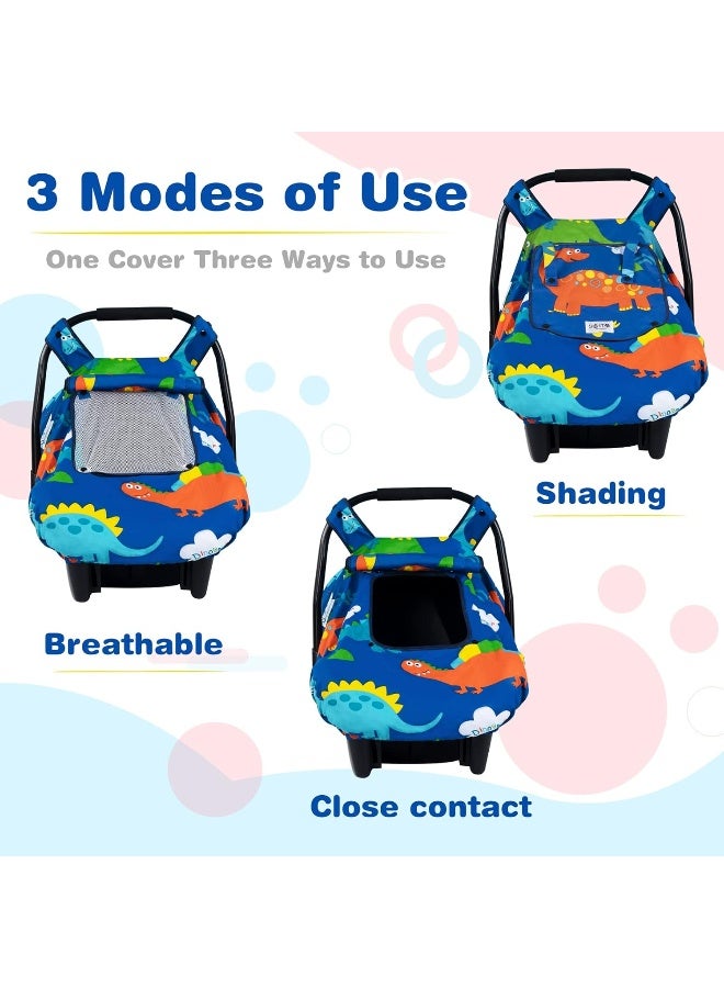 SMTTW Baby Car Seat Covers, Infant Car Canopy for Spring Summer Autumn Winter, Universal Fit, Snug Warm Breathable, Car Seat Canopy for Boys Girls (Dinasour) - Image 2