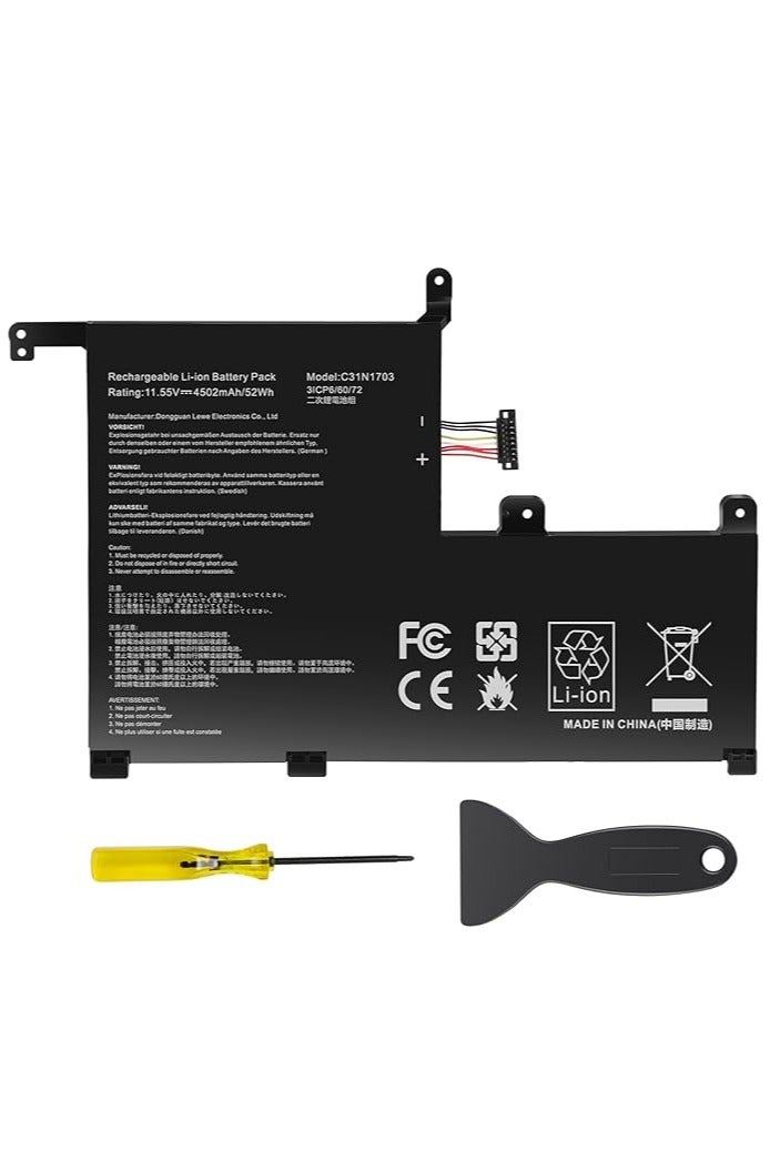 Terabyte Replacement 11.55V/52Wh C31N1703 Laptop Battery for ASUS Zenbook Flip UX561U Q525UA Q505U Q505UA UX561UA UX561UN Series, C31N1703 0B200-02650100 3ICP6/60 72 C31P0J1 0B20002650100 - Image 1