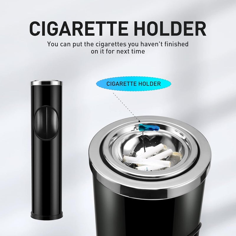 Anfrere Standing Ashtray Outdoor for Patio, Large & Tall Outside Ash Tray for Cigarette Butt Receptacle Disposal, Commercial Metal Smokers Cigar Ash Tray Container with Lid and Trash Can, D01BK - Image 5