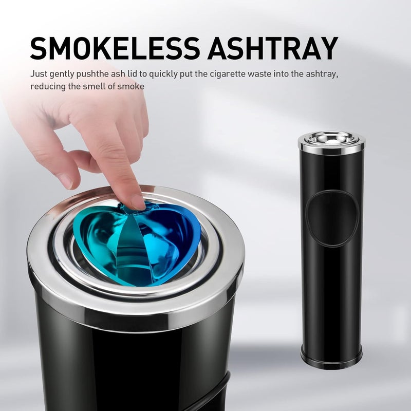Anfrere Standing Ashtray Outdoor for Patio, Large & Tall Outside Ash Tray for Cigarette Butt Receptacle Disposal, Commercial Metal Smokers Cigar Ash Tray Container with Lid and Trash Can, D01BK - Image 4