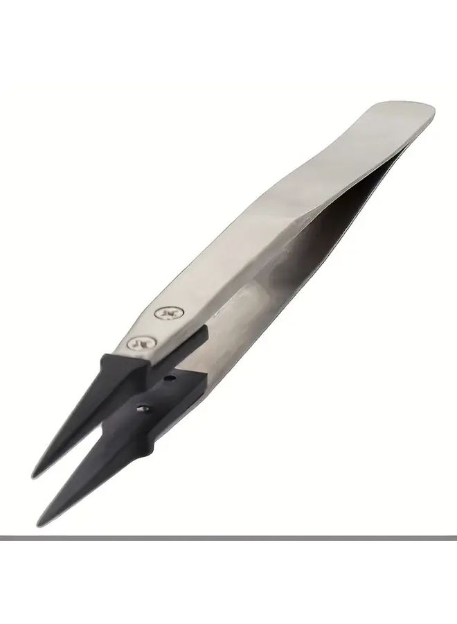 1 Pc ESD Anti Static Precision Tweezers Heavy Duty Metal Construction With Tip Straight Spare Chuck For Electronics Jewelry Making And Crafting Professional And Hobbyist Use - Image 2