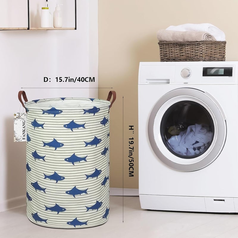 FANKANG Storage Basket, Nursery Hamper Canvas Laundry Basket Foldable with Waterproof PE Coating Large Storage Baskets for Kids Boys and Girls, Office, Bedroom, Clothes,Toys（Shark） - Image 2