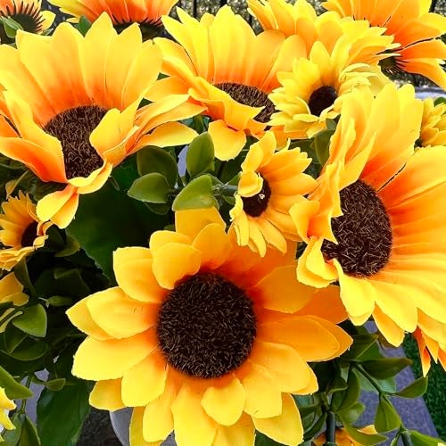 Amajoy 4 Bunches Artificial Sunflower Bouquet, Fake Silk Sunflower Flowers, Realistic Silk Sunflowers for Home Hotel DIY Craft Wedding Party Decoration Indoor and Outdoor Decor, XRK-4 - Image 3