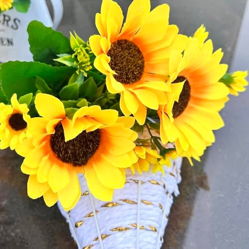 Amajoy 4 Bunches Artificial Sunflower Bouquet, Fake Silk Sunflower Flowers, Realistic Silk Sunflowers for Home Hotel DIY Craft Wedding Party Decoration Indoor and Outdoor Decor, XRK-4 - Image 5