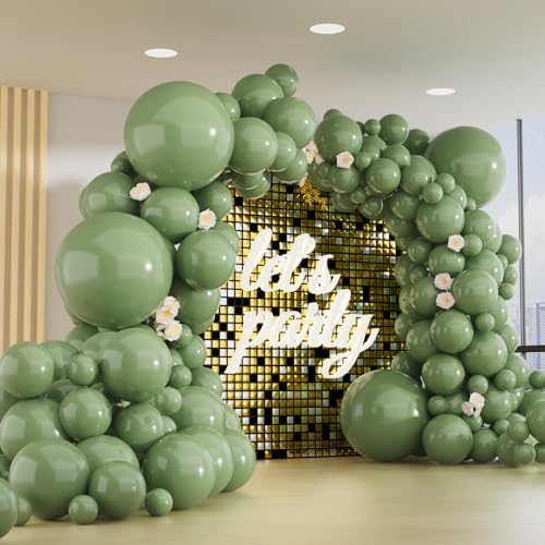 OWPFJG 150pcs Sage Green Balloons Different Sizes Pack 18 12 10 5 Inch Party Balloon Garland Arch Kit for Birthday Dinosaur Baby Shower Jungle Forest Theme Party DecorationsWith 2 Ribbons - Image 1