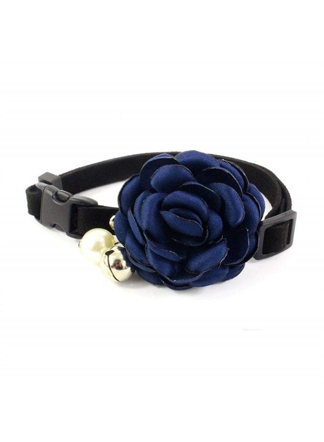 PETFAVORITES Everflowering Rose Flower Cat Dog Collar Bow Tie - Suede Puppy Necklace with Bell - Chihuahua Yorkie Girl Clothes Costume Outfits Accessory, Adjustable and Handmade (Blue, Size XS)  - Image 1